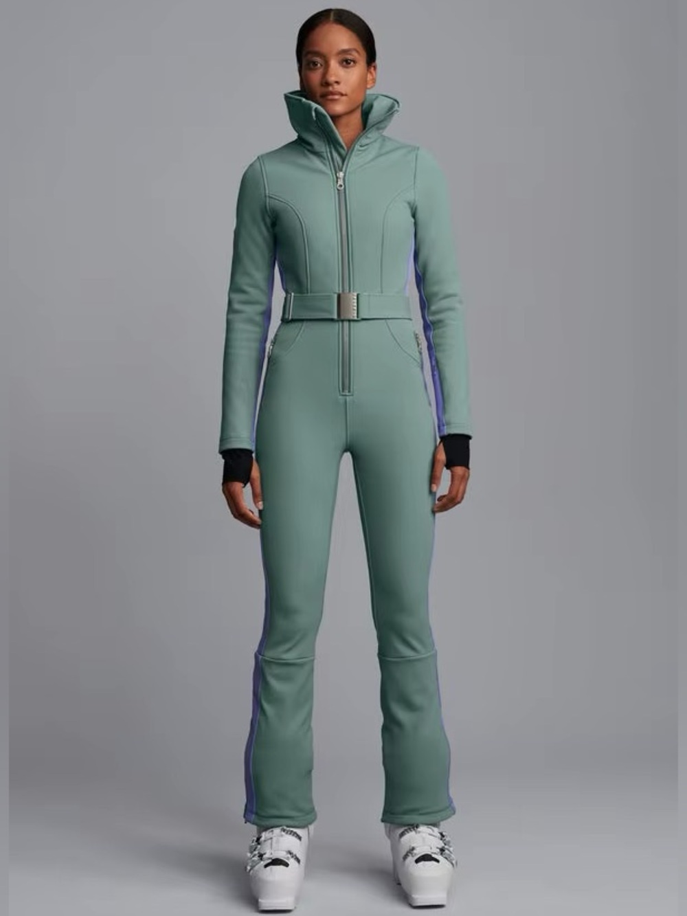 Cordova OTB Belted Ski Suit Teal Green Purple Stripe Small Waterproof Jumpsuit